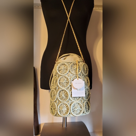 House of Harlow 1960 Rattan Woven Bucket Bag Nwt - Picture 5 of 13